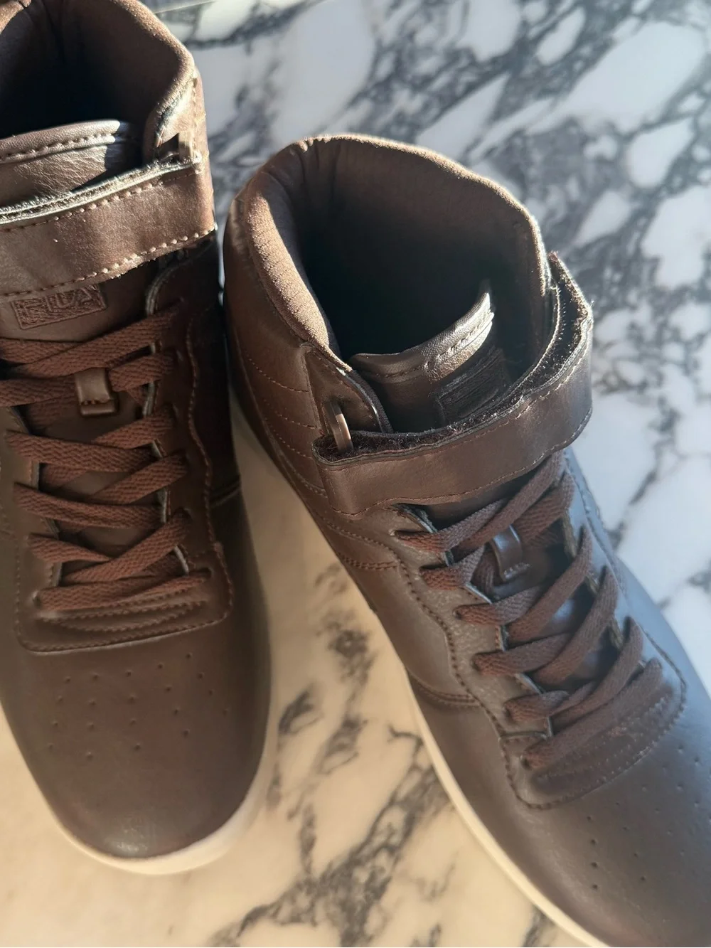 FILA Vulc 13 Men's High-Top Sneakers Brown White Size 10 Excellent Condition